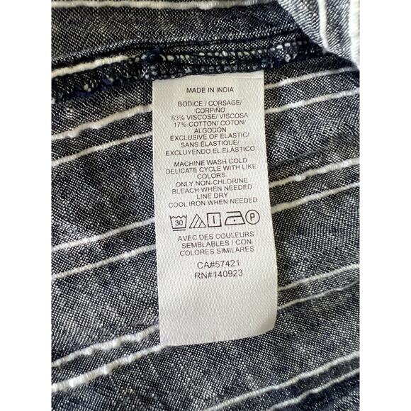 Loft Beach- Blue & White Striped Smocked Blouse Size Medium - Picture 4 of 6